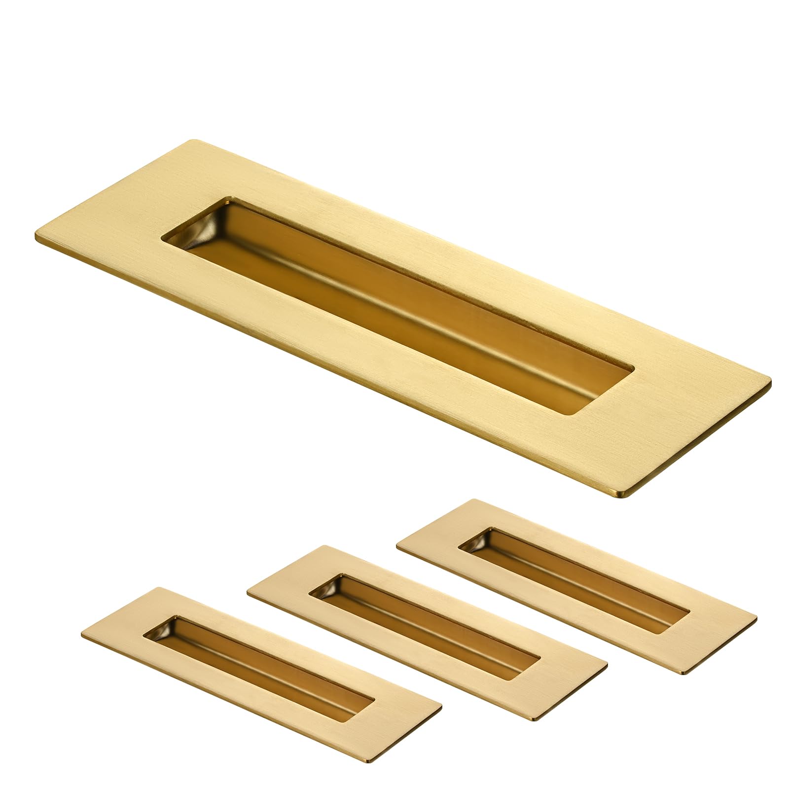 Photo 1 of HOMOTEK 4 Pack 150mm Flush Sliding Closet Door Pulls, Recessed Finger Pulls for Sliding Barn Bypass Door Handles, Cabinet Drawer Rectangular Invisible Pull- Small Size 6 in, Brushed Gold