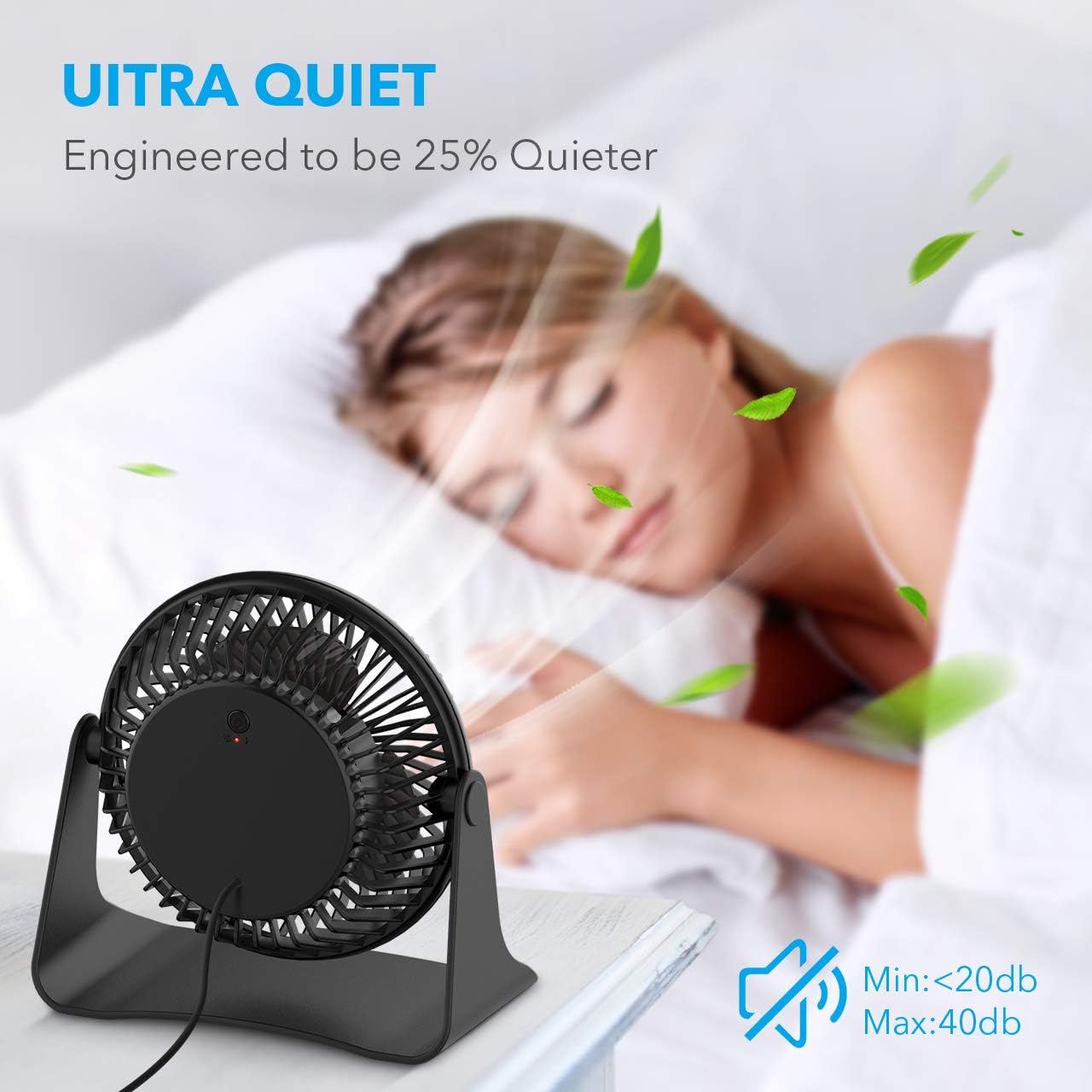 BESKAR USB Small Desk Fan - 6 Inch Portable Fans with 3 Speeds Strong Airflow, Quiet Operation and 360°Rotate, Personal Table Fan for Home,Office, Bedroom - 3.9 ft Cord: Home & Kitchen