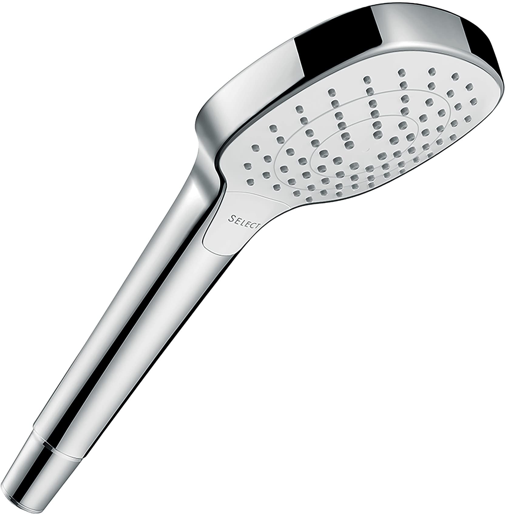 hansgrohe Croma Select E - shower head, hand shower square (110 x 110 mm) with 3 sprays, with anti-limescale function, white/chrome, 26812400