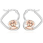 LES OSEWA Dog Animal Earrings Sterling Silver Animal Heart Hoop Dangle Earrings Cute Jewelry Gifts for Women