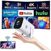 YGSKK Mini Projector with Wifi and Bluetooth, Built-in Apps,Movie Projector | Electric Focus Portable Projector, 1080P Video Projector for Bedroom, Supports Smartphone/TV Stick/iPad/PS5/Laptop/HDMI/USB