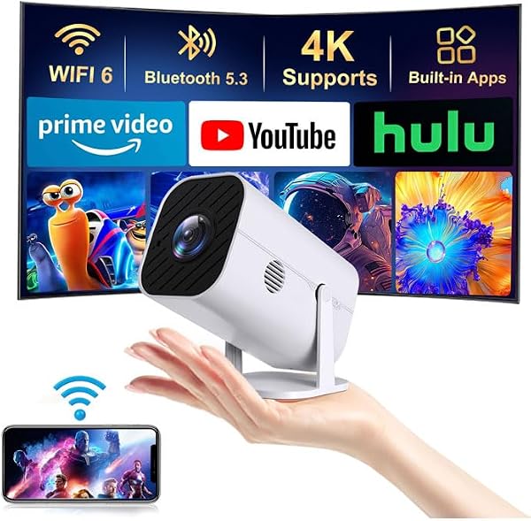 【Built-in APPS & Electric Focusing & 210° Rotation】Mini Projector With Wifi And Bluetooth, 1080P Portable Projector, Movie Pr