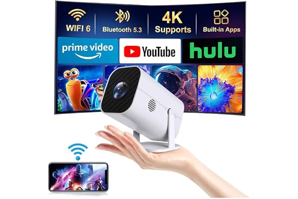 【Built-in APPS & Electric Focusing & 210° Rotation】Mini Projector With Wifi And Bluetooth, 1080P Portable Projector, Movie Projector for Bedroom, Supports Smartphones/TV Stick/iPad/PS5/Laptop/HDMI/USB