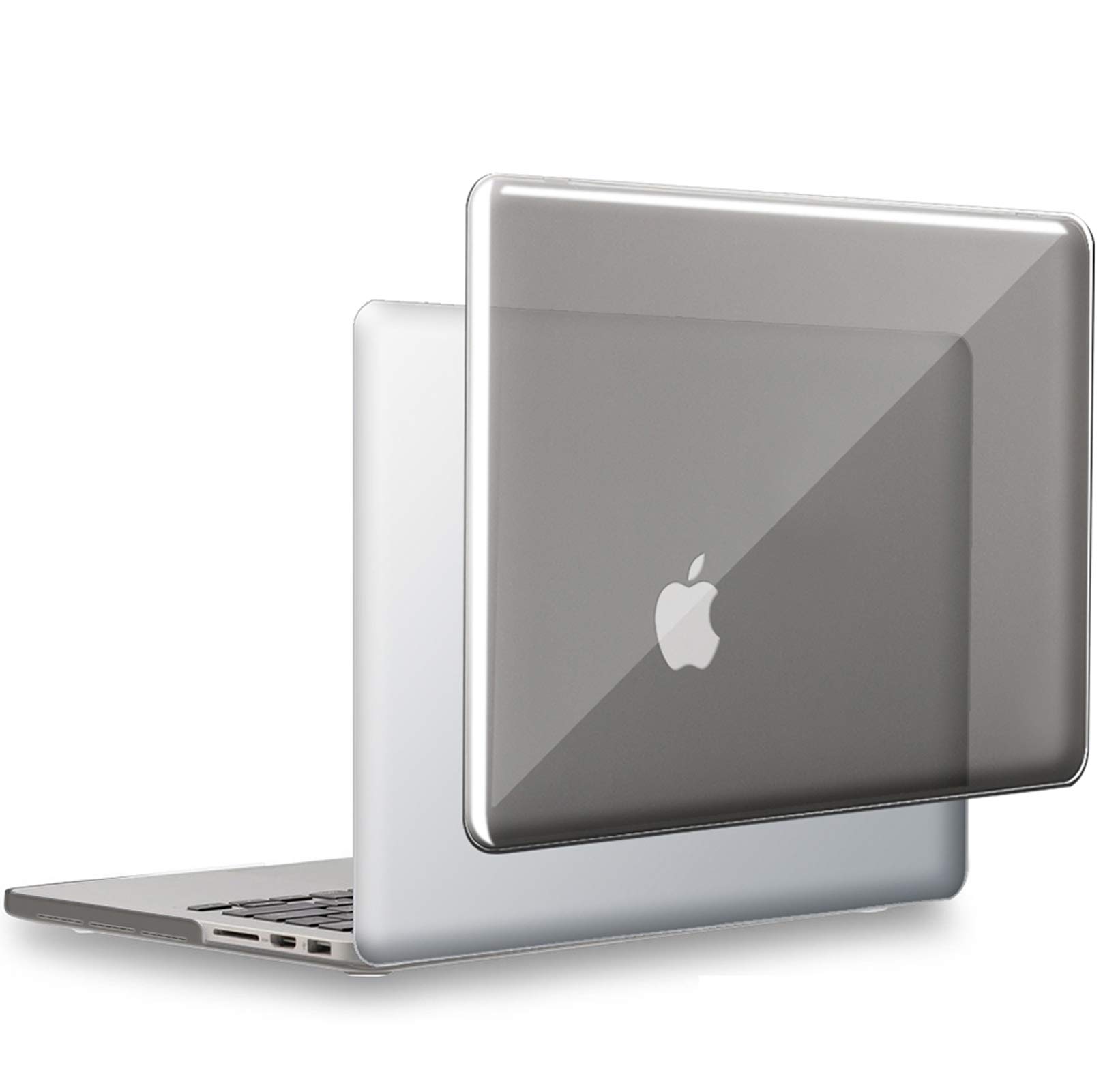 UESWILL Glossy Crystal Clear See Through Hard Shell Case Cover Compatible with MacBook Pro 13 inch with Retina Display (A1502/A1425) + Microfibre Cleaning Cloth, Gray