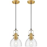 Audickic Pendant Lights Kitchen Island 2 Pack, 7.5" Farmhouse Pendant Lighting with Clear Seeded Glass Shade, Vintage Hanging