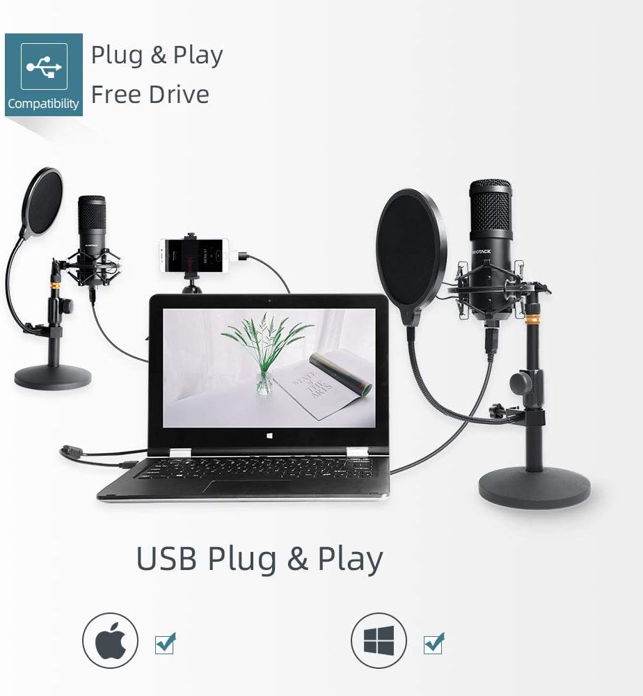 USB Streaming Podcast PC Microphone, SUDOTACK Professional 192kHz/24bit Studio Cardioid Condenser Mic Kit with Sound Card Boom Arm Shock Mount Pop Filter, for Skype Youtuber Karaoke Gaming Recording: Electronics