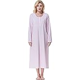 Keyocean Nightgowns for Women with Pockets Soft Cotton Comfy Lightweight Long Sleeves Ladies Nightdress