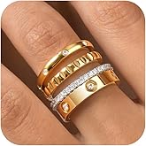 Stackable Gold Rings for Women - 18K Gold Plated Rings Set, Non Tarnish Stainless Steel Cubic Zirconia Friendship Band Stack Rings Trendy Jewelry, Christmas Birthday Party Gifts for Her Girlfriend