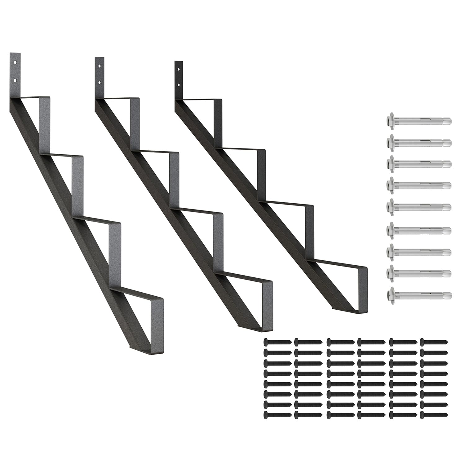 Photo 1 of DIYHD Steel Stair Riser 4 Step Stair Stringer for Deck Height 35in,Powder Coated Black,MAX Load Capacity:500lbs,3pcs
