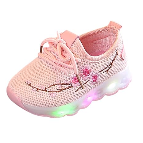 Quaan Kinder (21-30) Schuhe, Baby Jungen Mädchen Stickerei Blume Sport Laufen LED Leuchtend Winter Herbst Mesh Niedlich Weich