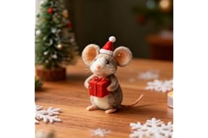 Cute Christmas Santa Mouse with Red Hat,Handmade Felt Christmas Friends Collection,Needle Felted Wool Animal Ornaments for Ho