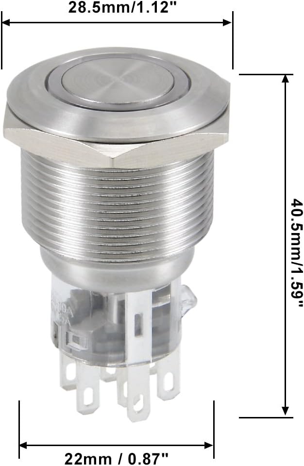 sourcing map Latching Metal Push Button Switch 22mm Mounting Dia DPDT 2NO 2NC 24V Blue LED Light - Image 4