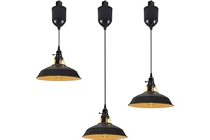 SKIVTGLAMP Adjustable Height H Type Track Lighting Pendants 4 Ft Industrial Style Black Iron Shade Instant on Retractable Lif
