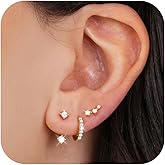 KELAIEN 3 Pairs Hoop Earrings for Women 925 Sterling Silver Trendy 14K Gold Plated Huggie Earring Silver Hypoallergenic Stud Cartilage Earring Sets for Multiple Piercing Cute Small Jewelry Gift