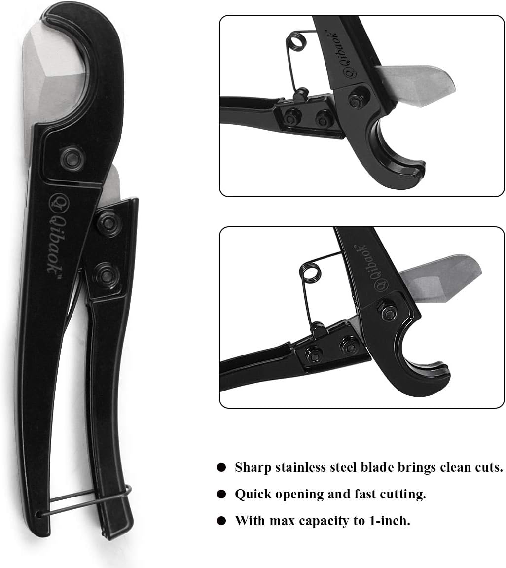 Qibaok PEX Cinch Tool with Removing function for 3/8-inch to 1-inch Stainless Steel Clamps with 1/2-inch 20PCS and 3/4-inch 10PCS and Pex Pipe Cutter - - 
