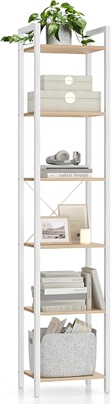 VASAGLE 6-Tier Bookshelf 30 x 40 x 187.5 cm Natural Beige White LLS101N01