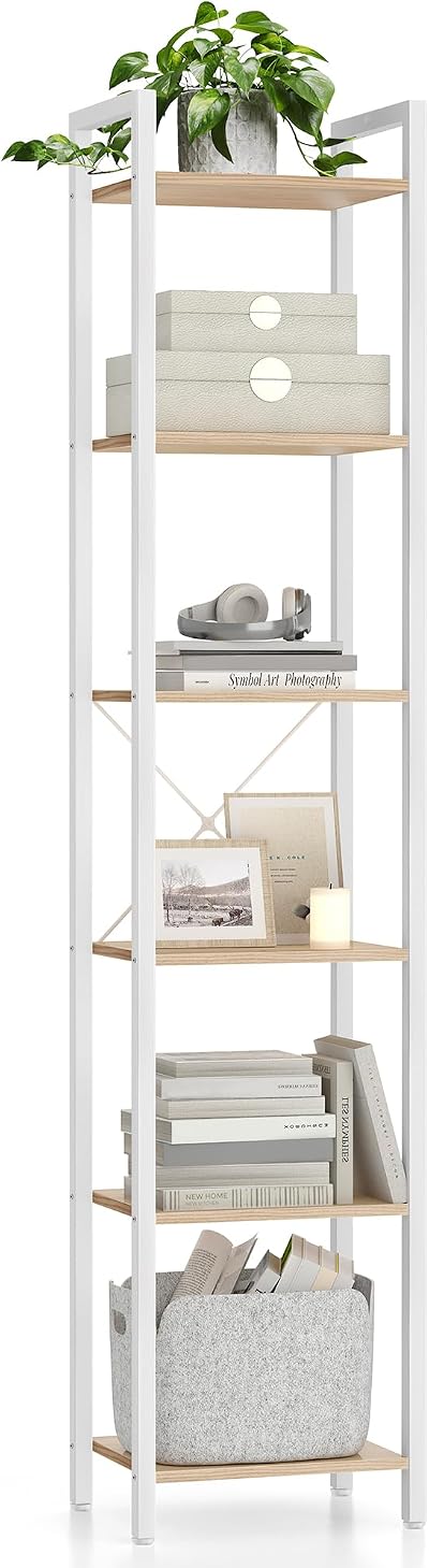 VASAGLE 6-Tier Bookshelf 30 x 40 x 187.5 cm Natural Beige White LLS101N01
