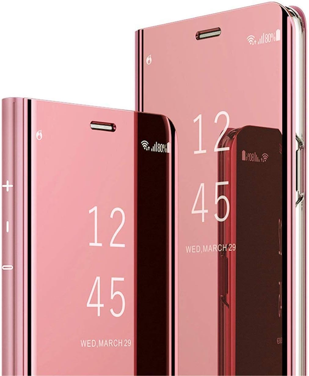 Starred Clear View Standing Cover Flip Case for Original Samsung Galaxy Note 9 360-degree Protective Wallet Mirror Case (Pink Sand)