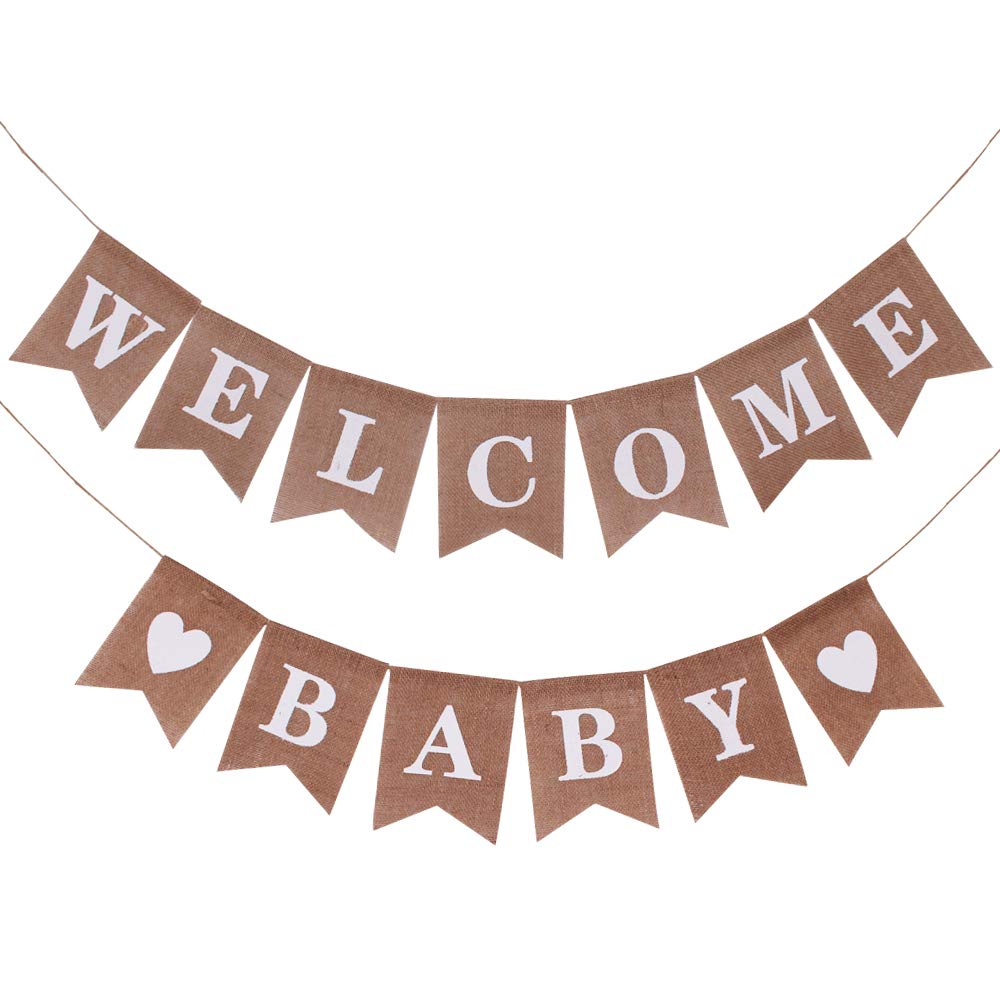 Amazon Com Welcome Baby Burlap Banner Flags Vintage Baby Shower