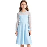 MIANZHI Girls Christmas Dress Girls Contrast Mesh Long Sleeve High Waist Party Formal A Line Short Tulle Dress 5-14 Years