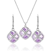 Qinpan Crystal Pendant Necklace Earrings Sets for Women 14K Glod Plated Jewelry