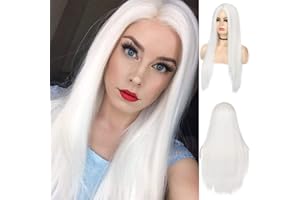 Baruisi Long Straight White Wigs for Women Synthetic Natural Looking Cosplay Replacement Wig with Wig Cap