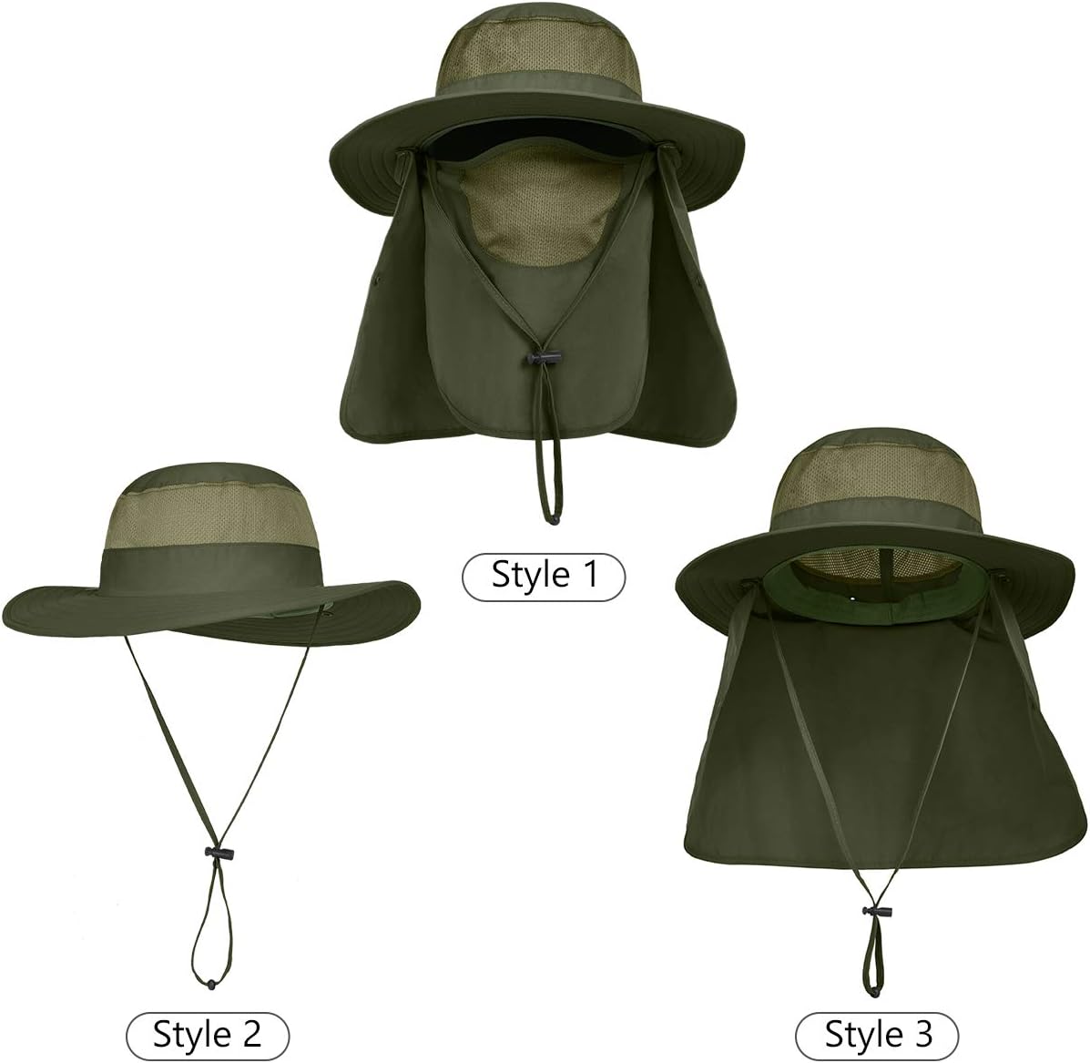 LCZTN UPF 50+ Sun Protection Cap Wide Brim Fishing Hat with Face & Neck Flap Army Green : Clothing