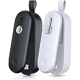 FEPPO 2 Pack Bag Sealer, Mini Bag Sealer 2 in 1 Handheld Chip Bag Sealer Heat Seal and Cutter with Lanyard, Portable Resealer for Snacks Plastic Bag Food Storage, Black/White (Batteries Included)