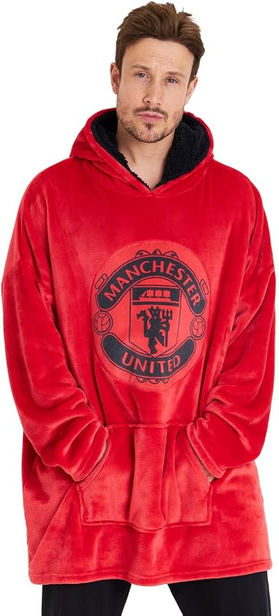 Manchester United Oversized Hoodie Blanket for Men Red Black Crest Print