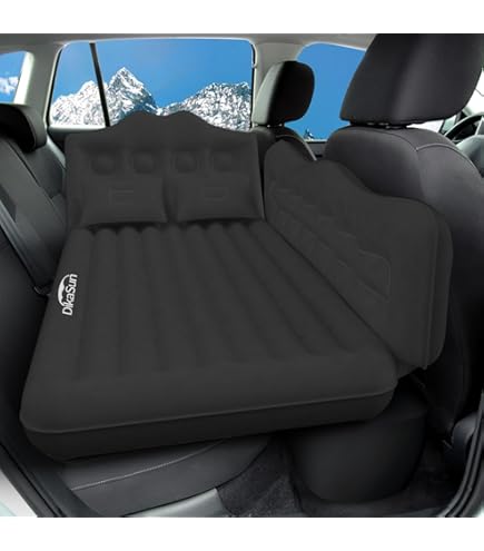 QDH Matelas Gonflable Portable Pour Siège Arrière De Voiture - Lit Gonflable Universel Pour SUV - Matelas De Camping Avec Pompe à Air De Voiture Et 2 Oreillers (noir