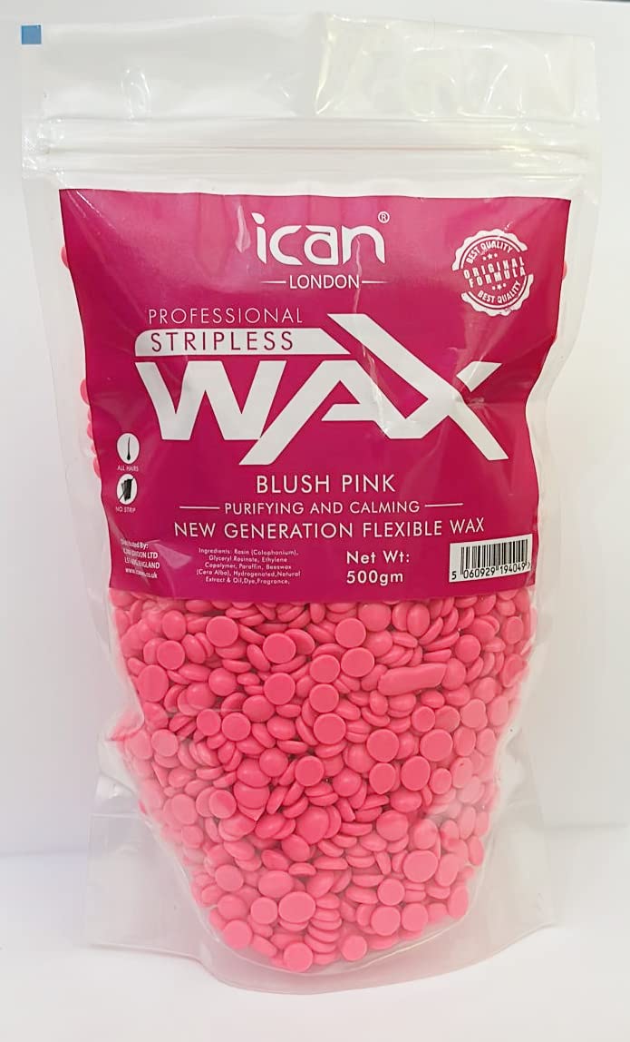 Ican London Professional Hard Wax Beads,Stripless Depilatory Waxing Pellets Solid Beans No Strip Needed, Pain Free Hair Removal Wax For Full Body (Blush Pink, 500g)