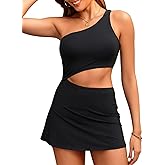 One Shoulder Swim Dress Women - Cutout Bathing Suit Dress 2025 Skirted Swimsuits