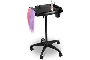 Salon Tray on Wheels, Salon Rolling Tray for Hair Stylists, Salon Trolley Cart, Cenoz Adjustable Height Hairstylist Cart, Beauty Salon Spa Tattoo Service Instrument Storage Tray Trolley(Black)