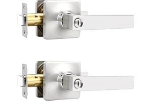GOBEKOR 2 Pack Privacy Door Levers Brushed Nickel Finish,Keyless Door Lock Set Inside for Bedroom or Bathroom,Privacy Door Ha