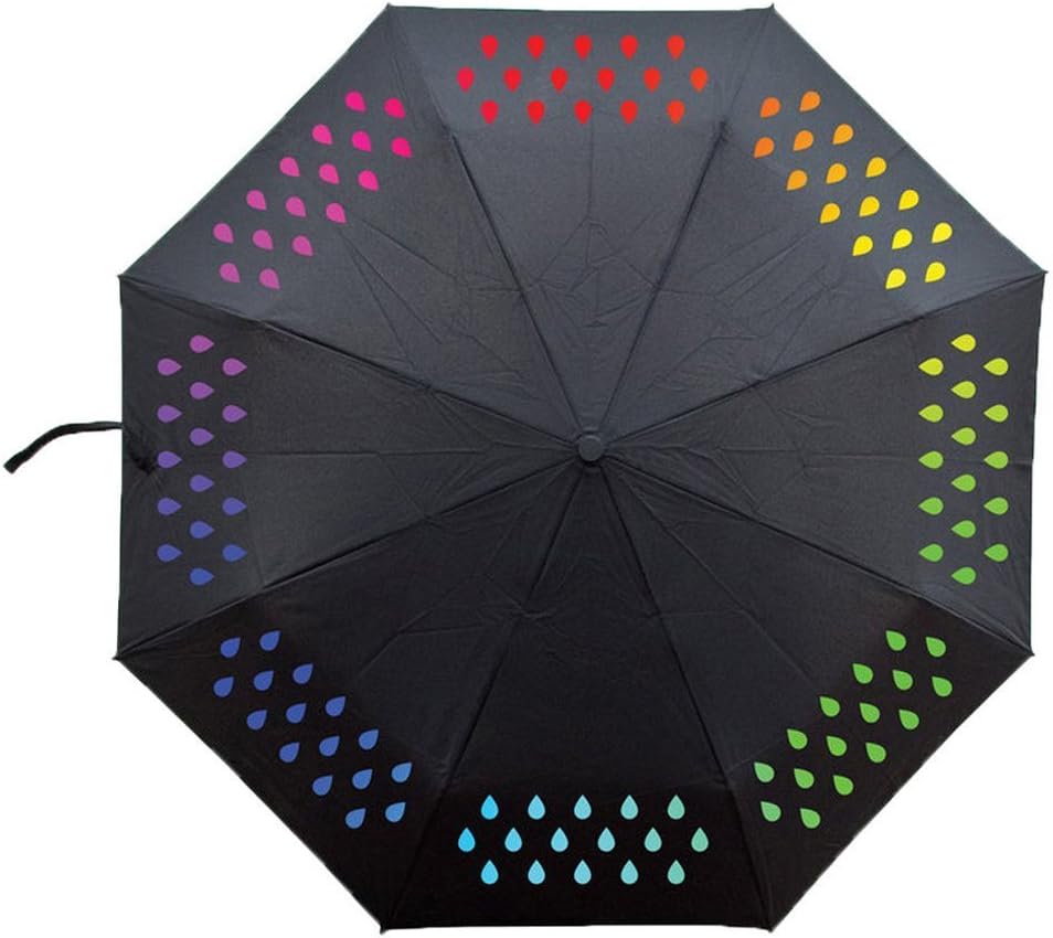 iPlanner Color Changing Umbrella, Portable 3-Fold Rain Drop Colorful Travel Compact Umbrella, Printed UV Coating Change Color Umbrella When Wet