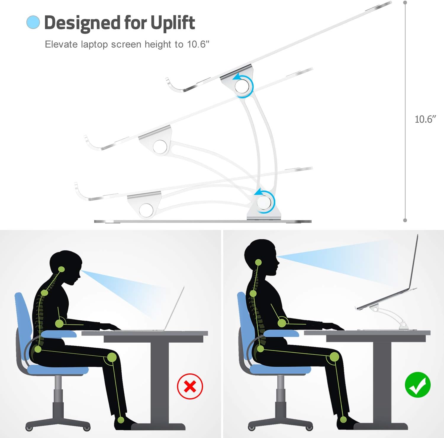 Nulaxy Laptop Stand, Ergonomic Height Angle Adjustable Computer Laptop Holder Compatible with MacBook, Air, Pro, Dell XPS, Samsung, Alienware All Laptops 11-17", Supports Up to 44 Lbs-Silver: Office Products
