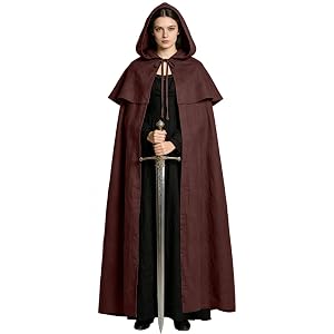 L'VOW Medieval Linen Hooded Cloak Renaissance Cape with Hood | Halloween, LARP, Fantasy, for Witch, Wizard, Knight, Hobbit Co