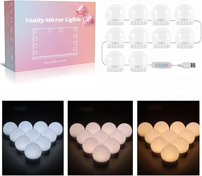 Akynite Vanity Lights Stick On with Adapter 3 Colors 10 Brightness 10 Bulbs