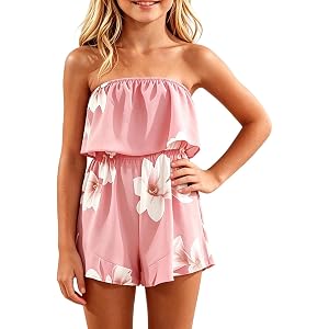 Floral Rompers Girls Plus Size Off Shoudler Tube Top Short Jumpsuits Boho | Backless Strapless Casual Loose One Piece