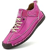 Women's Comfort Walking Shoes, Handstitched Pu Leather Ankle Boots, Green Slip-On Outdoor Flats