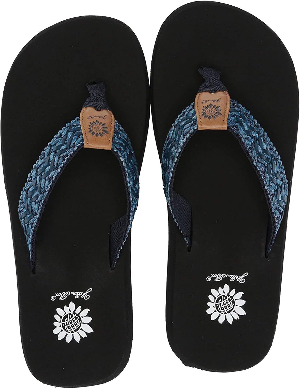 yellow box turquoise flip flops