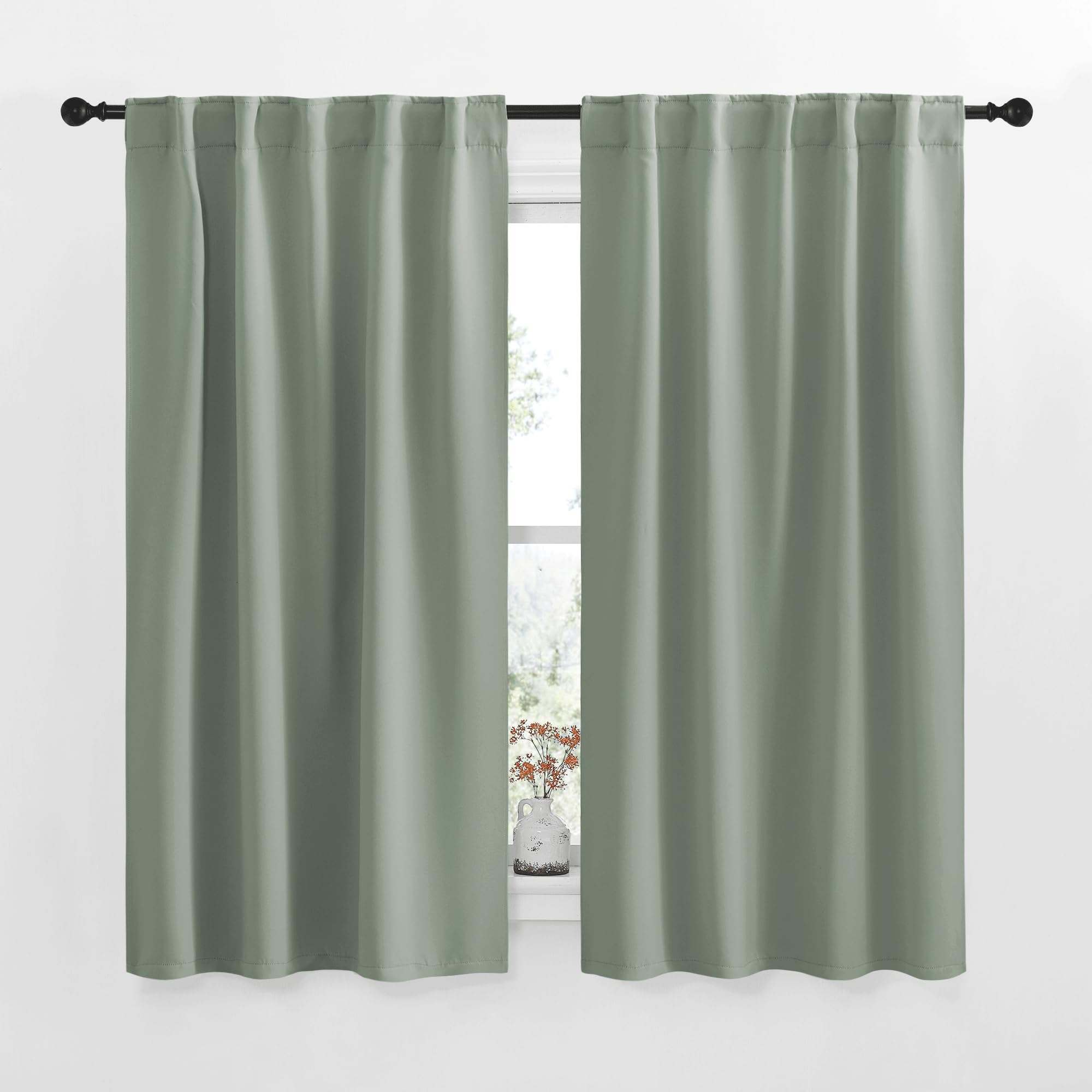 Photo 1 of NICETOWM Window Treatment Curtain Panels - (Greyish Green Color) W42 x L50, 2 Pieces, Semi Blackout Window Treatment Drape Panel for Kids Bedroom
