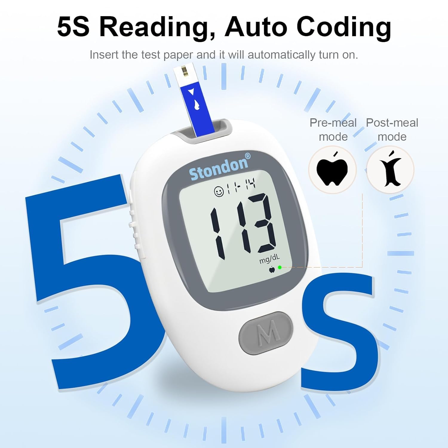 G430 Blood Glucose Monitor Kit, 50 Test Strips & 50 Lancets, 1 Control Solution, 1 Blood Sugar Monitor, 1 Lancing Device, Diabetes Testing Kit, No Coding, Large Display, Glucometer for Home Use