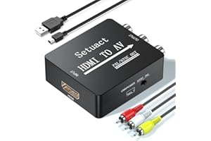 Setuact HDMI to AV Converter, HDMI to RCA Converter, Supports PAL/NTSC for Apple TV, Roku, Fire Stick, Blu-ray, DVD Player, Older TV, Projector, (with Male RCA Cables)