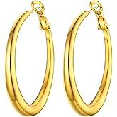 PROSTEEL Chunky Hoop Earrings for Women, 316L Stainless Steel Large Hoop, Minimalist And Chic Jewelry, 14K Gold/Silver/Black, Hypoallergenic for Sensitive Skin, Size: 20~100mm, Come with Box