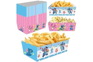 TGECTP Stitch Birthday Party Supplies, 24pcs Kawaii Paper Food Serving Trays Plate, Kids Birthday Party Favor Plates Candy Snack Hot Dog Popcorn Chips