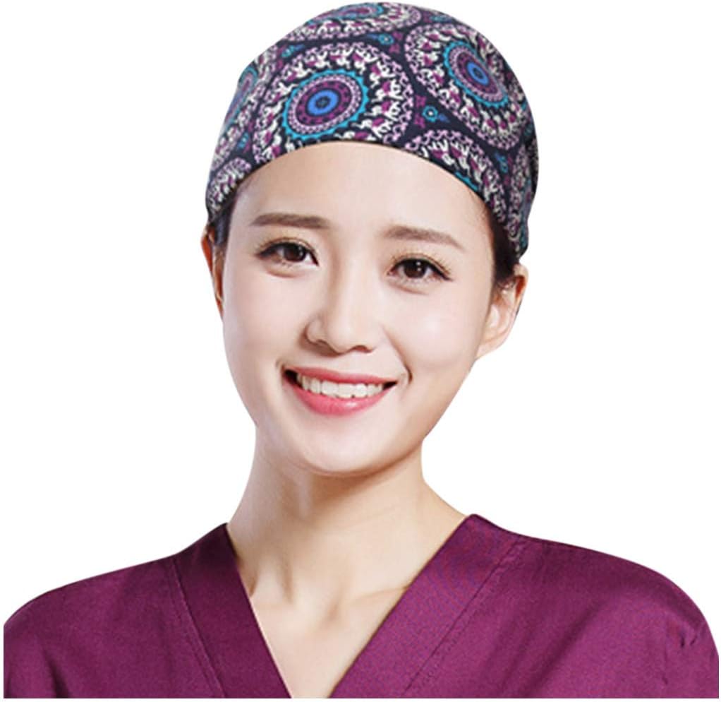 Doctor Cap Medical Scrub Hat Adjustable Bouffant Hat Funny Print Women Men Nurse Lace-up Surgical Cap Headwear