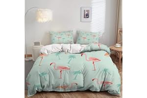 AILONEN Flamingo Duvet Cover Set Queen Size,Tropical Flamingo Pattern Bedding Set for Kids Boys Girls,Flamingo Pattern Comforter Cover Set,1 Quilt Cover 2 Pillowcases 3 Piece