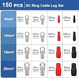 Flintronic 150Pcs Battery Ring Terminal Set Copper Tin Plated SC6-25 6-8 view 2