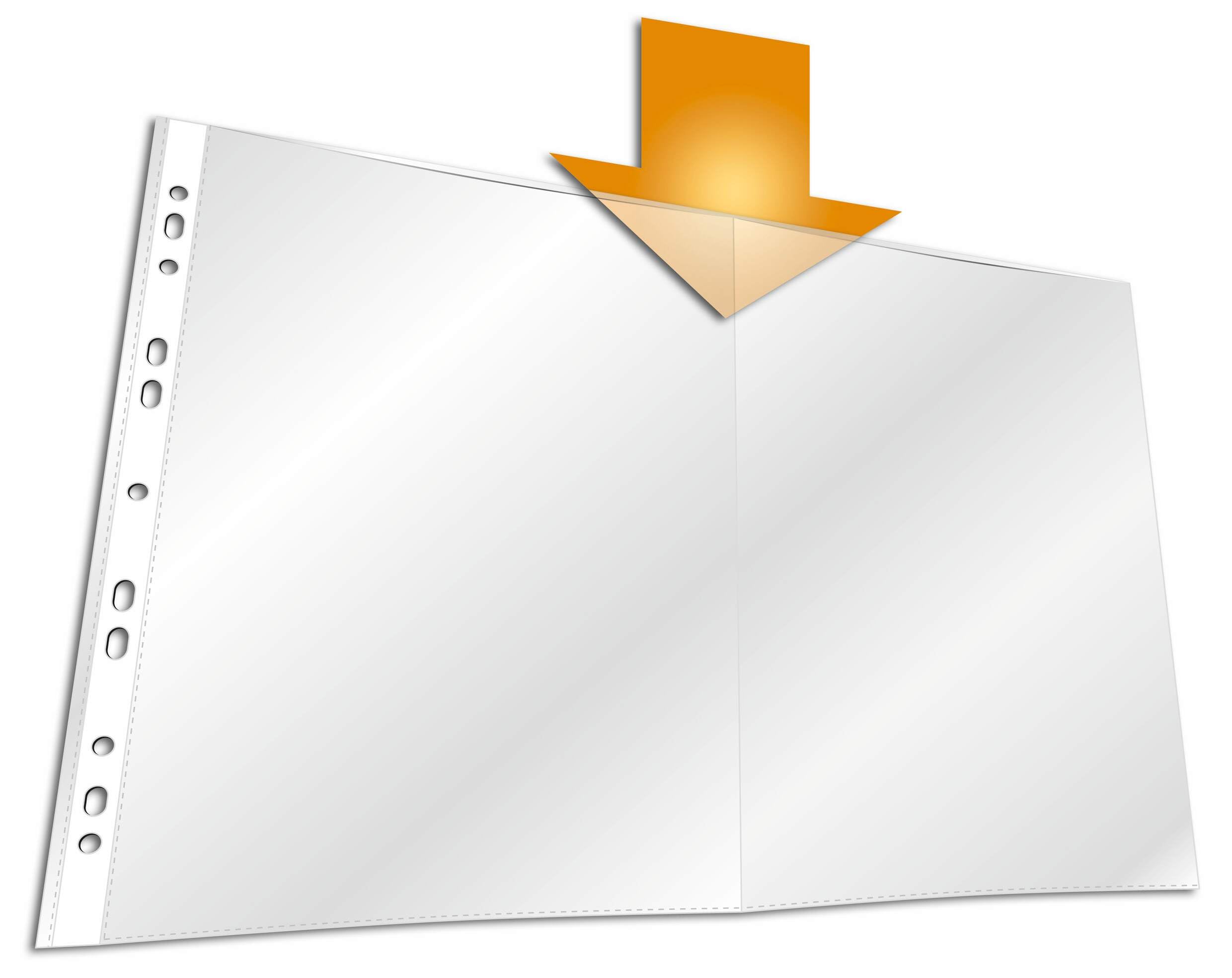 Durable Transparent Punched Pocket A3 Landscape | Punched Document Wallet with Thickness of 0.06mm | Pack of 10 Glass Clear Pockets